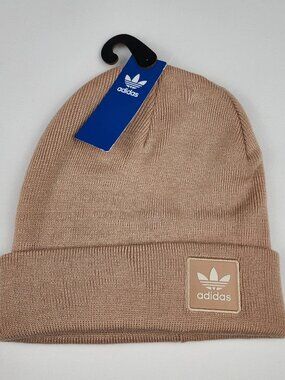 Adidas Originals Beige Beanie Hat OSFA NWT Trefoil Logo